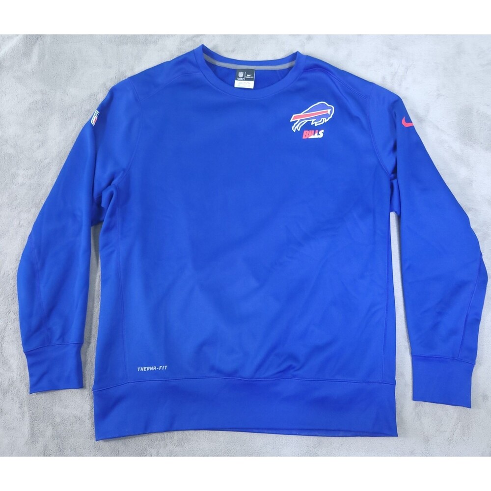 Buffalo Bills Sweatshirt Blue 2XL Nike On Field Therma Fit Fleece Crewneck NFL